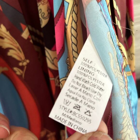 Banjul colorful silky pleated mini skirt print chain print size M - Picture 6 of 7